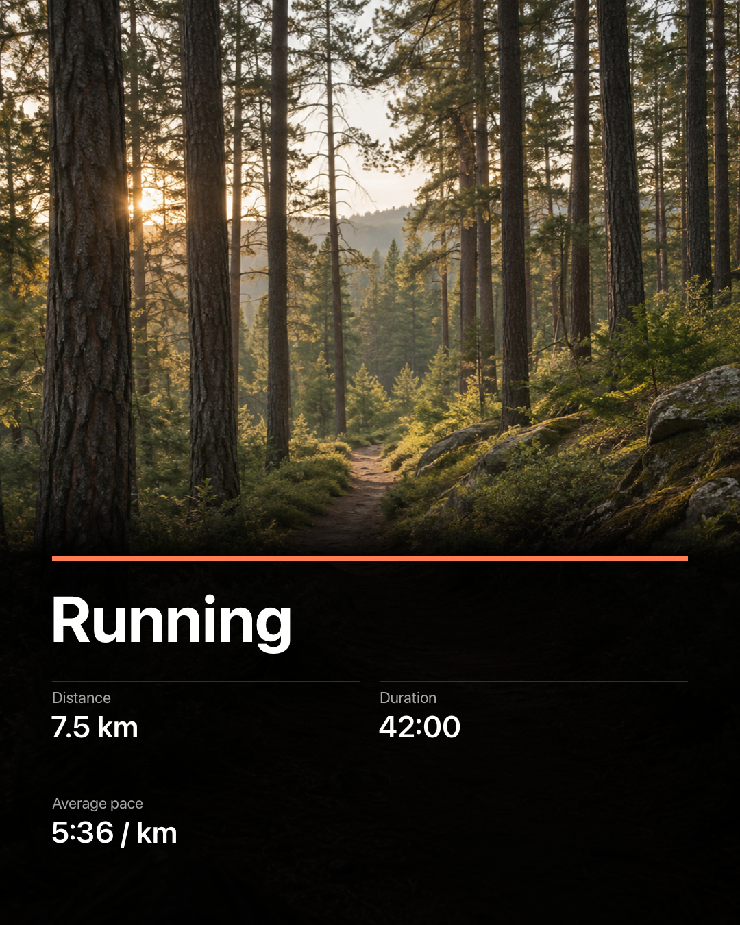 Example Running card with a woodland photo background